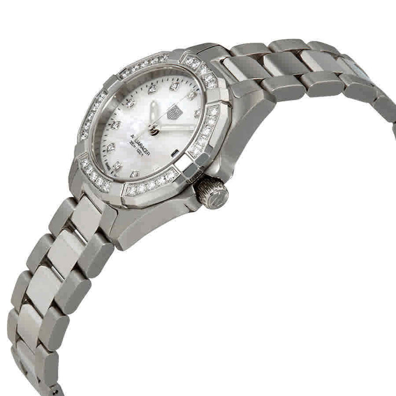 Shop Tag Heuer Aquaracer Diamonds Mother of Pearl White Dial Silver Steel Strap Watch for Women - WBD1415.BA0741 in USA