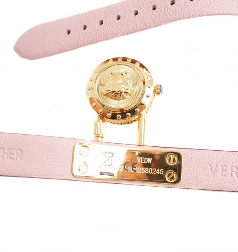 Versace Medusa Lock Icon Quartz Gold Dial Pink & Blue Leather Strap Watch For Women - VEDW00219 Buy Now By Versace