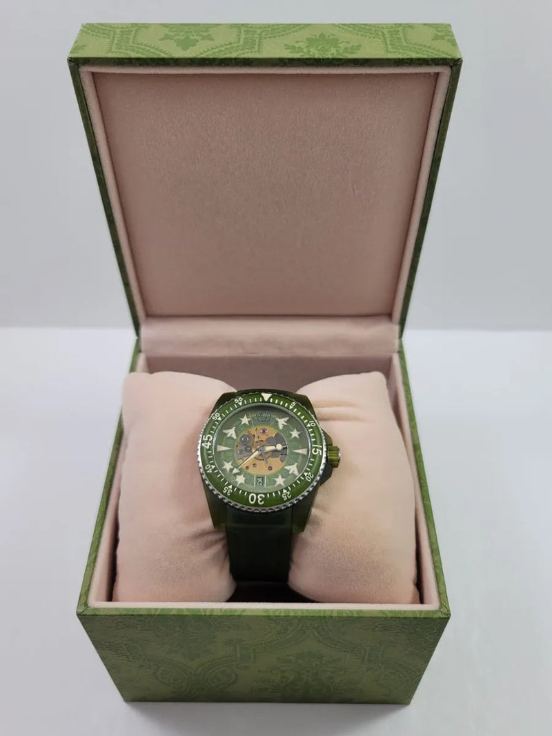 Shop Gucci Dive Automatic Green Dial Green Rubber Strap Unisex Watch - YA136345 in USA