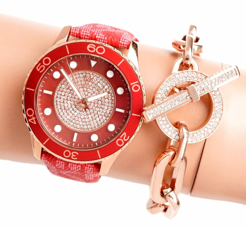 Michael Kors Runway Three-Hand Quartz Red Dial Red Leather Strap Watch For Women - MK7179 Buy Now By Michael Kors