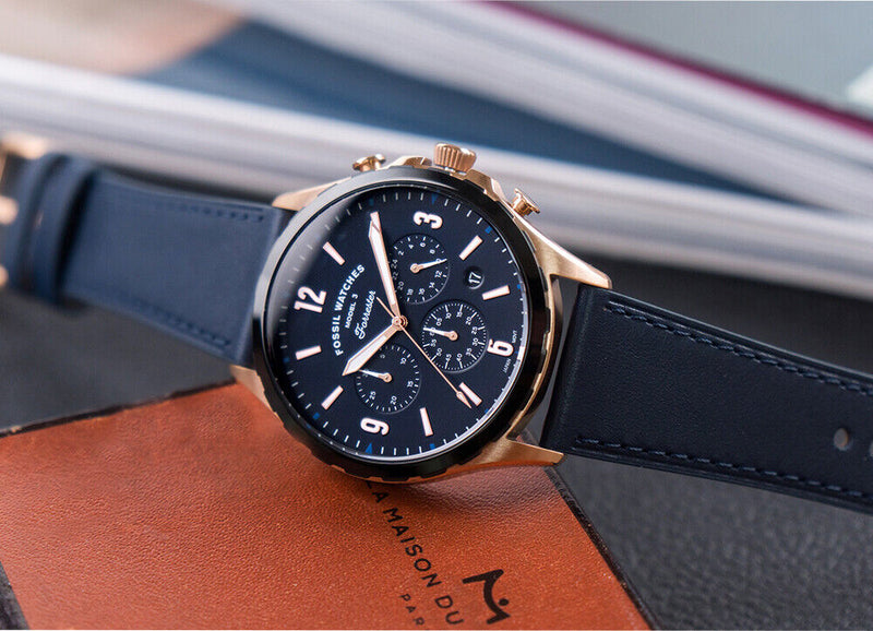 Fossil Forrester Chronograph Blue Dial Blue Leather Strap Watch for Men - FS5814 Buy Now By Fossil