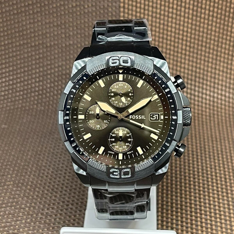Fossil Bronson Chronograph Black Dial Black Steel Strap Watch for Men - FS5851