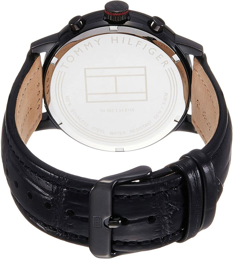 Tommy Hilfiger Aden Chronograph Black Dial Black Leather Strap Watch for Men - 1791310 Buy Now By Tommy Hilfiger