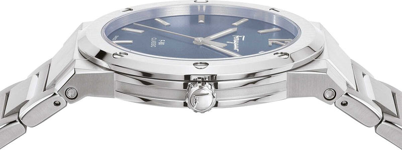 Shop Salvatore Ferragamo F-80 Classic Blue Dial Silver Steel Strap Watch for Men - SFDT01320 in USA