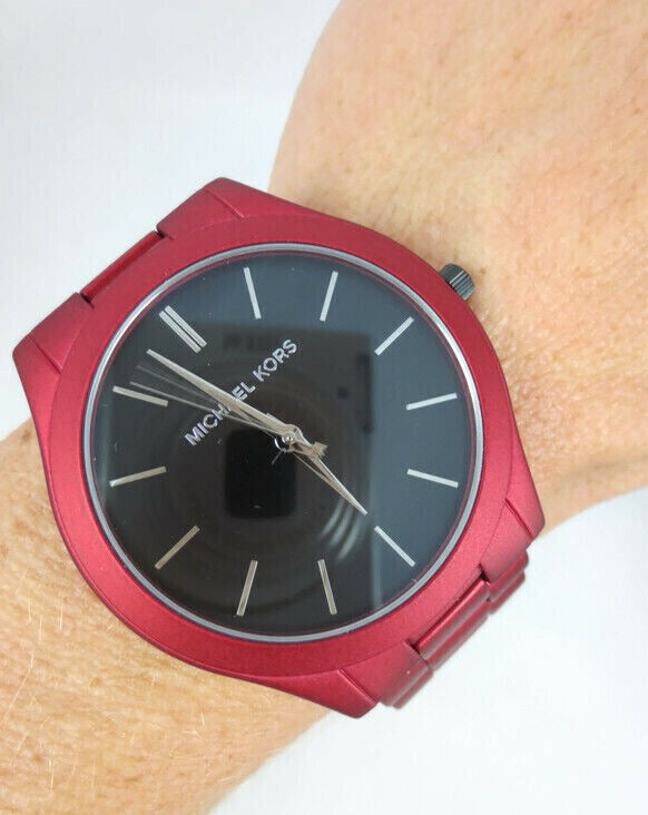 Michael Kors Slim Runway Quartz Black Dial Red Steel Strap Watch for Men - MK8712 Buy Now By Michael Kors