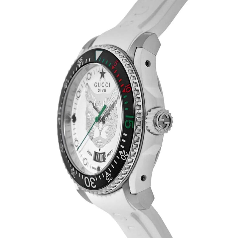 Shop Gucci Dive Tiger White Dial White Rubber Strap Watch For Men - YA136329 in USA