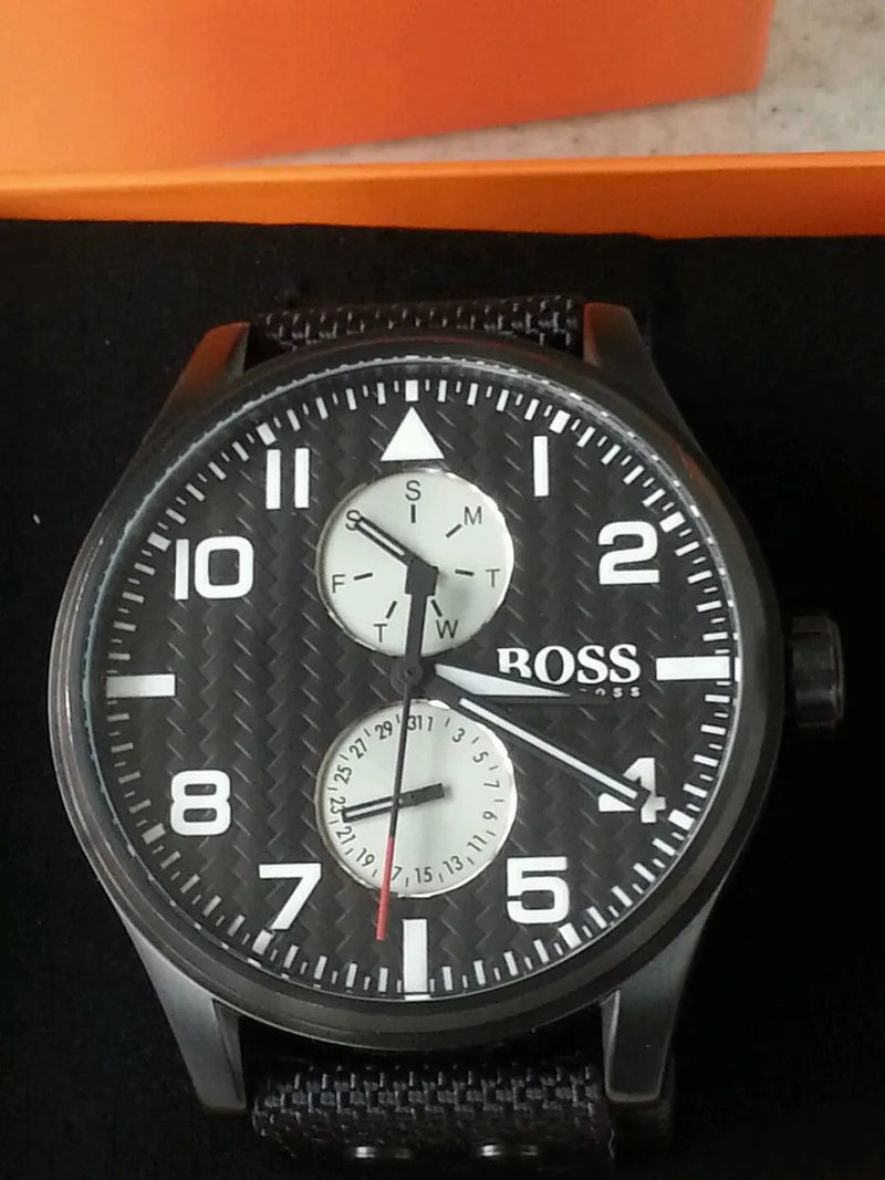 Hugo Boss Aeroliner Maxx Quartz Black Dial Black Nylon Strap Watch For Men - HB1513086 Buy Now By Hugo Boss