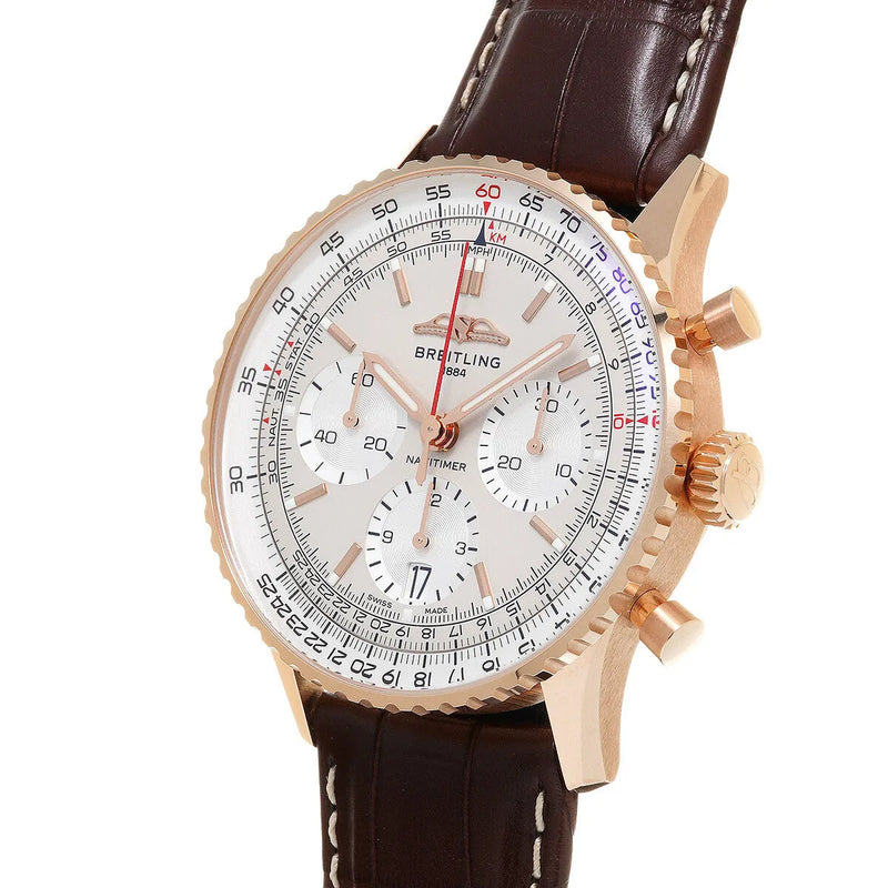 Shop Breitling Navitimer B01 Chronograph 41 White Dial Brown Leather Strap Watch for Men - RB0139211G1P1 in USA