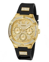 Guess Duchess Crystals Gold Dial Black Silicon Strap Watch For Women - GW0619L2 Buy Now By Guess