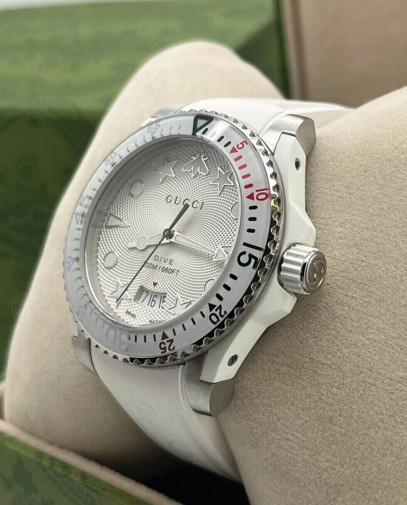 Shop Gucci Dive Quartz White Dial White Rubber Strap Watch For Men - YA136337 in USA