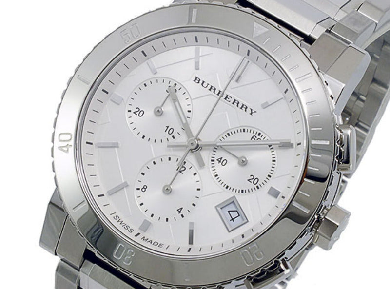 Shop Burberry City Chronograph White Dial Silver Steel Strap Watch For Women - BU9700 in USA