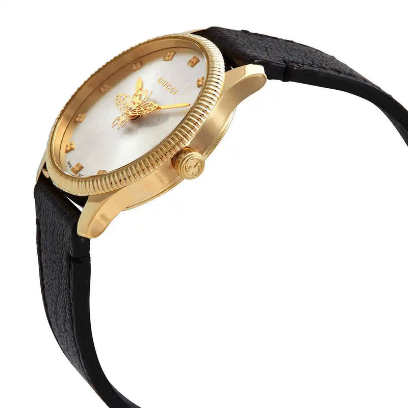 Gucci G Timeless Quartz Silver Dial Black Leather Strap Watch For Women - YA1265023 Buy Now By Gucci