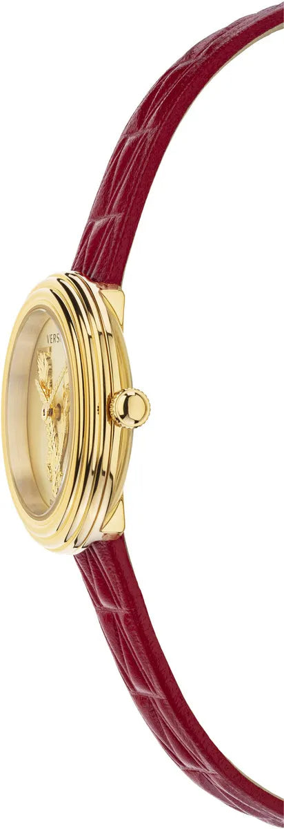 Versace Virtus Mini Quartz Gold Dial Red Leather Strap Watch For Women - VET300521 Buy Now By Versace
