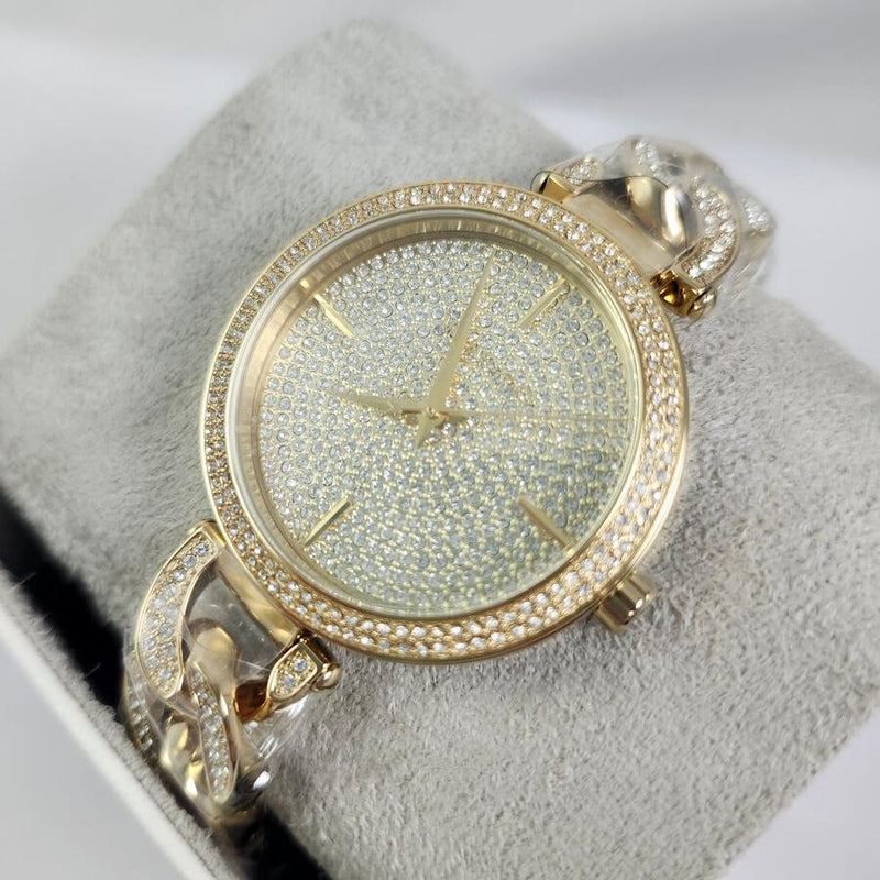 Shop Michael Kors Catelyn Crystals Gold Dial Gold Steel Strap Watch For Women - MK4674 in USA