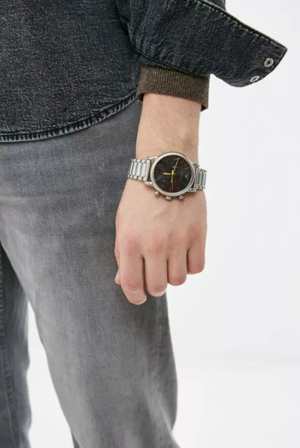 Emporio Armani Luigi Chronograph Black Dial Silver Steel Strap Watch For Men - AR11324 Buy Now By Emporio Armani