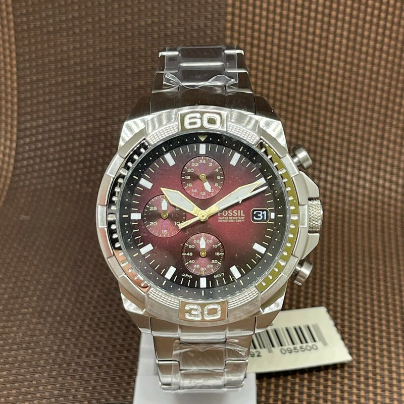 Fossil Bronson Chronograph Red Dial Silver Steel Strap Watch for Men - FS5878 Buy Now By Fossil