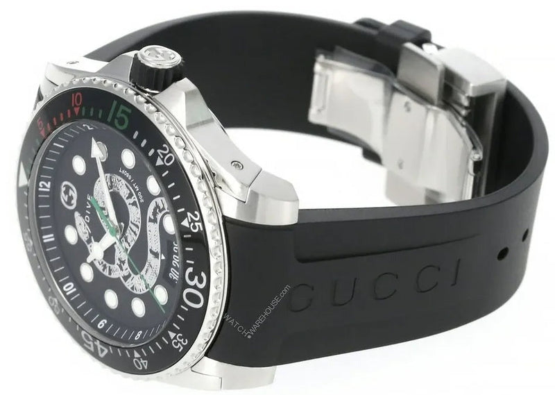 Shop Gucci Dive Quartz Kingsnake Black Dial Black Rubber Strap Watch For Men - YA136217 in USA