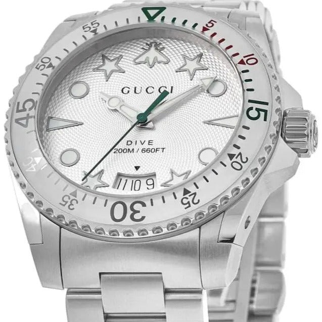 Shop Gucci Dive Quartz White Dial Silver Steel Strap Watch For Men - YA136336 in USA