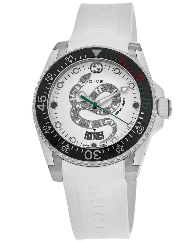 Shop Gucci Dive Quartz White Dial White Rubber Strap Watch For Men - YA136330 in USA