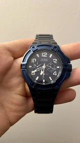 Guess Rigor Multifunction Black Dial Blue Steel Strap Watch for Men - W0218G4 Buy Now By Guess