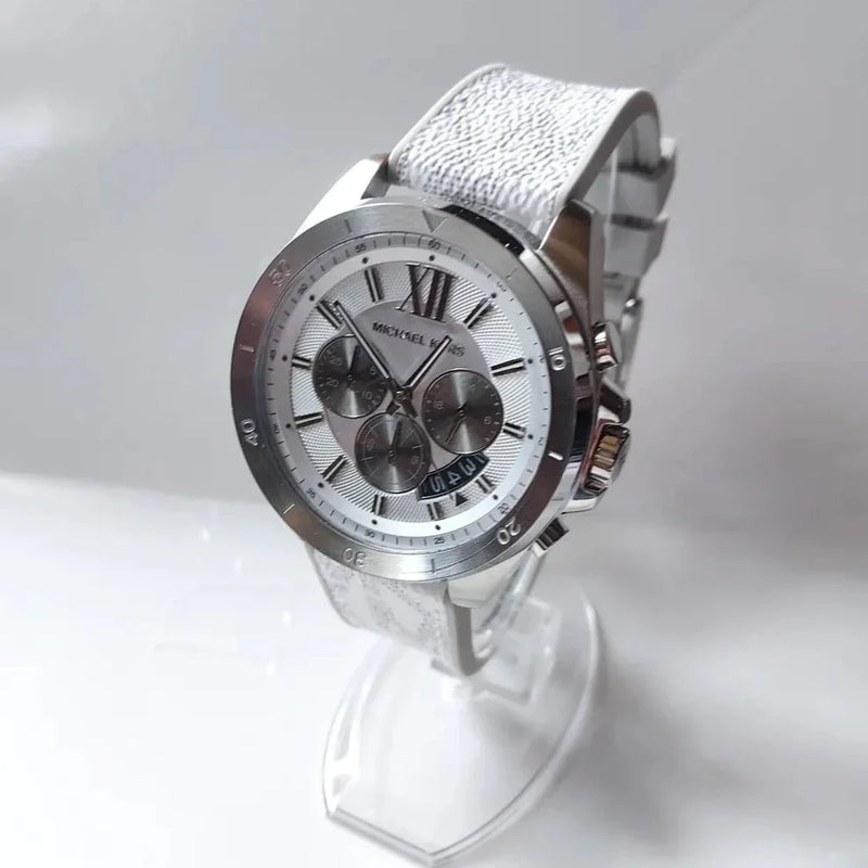Michael Kors Brecken Chronograph Silver Dial White Leather Strap Watch For Men - MK8949 Buy Now By Michael Kors