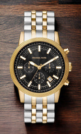 Michael Kors Hutton Chronograph Black Dial Two Tone Steel Strap Watch For Men - MK8954 Buy Now By Michael Kors