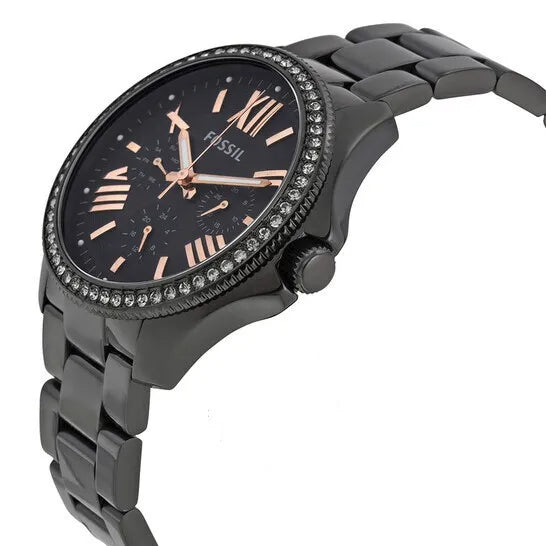 Fossil Cecile Multi Function Crystals Black Dial Black Steel Strap Watch for Women - AM4522 Buy Now By Fossil