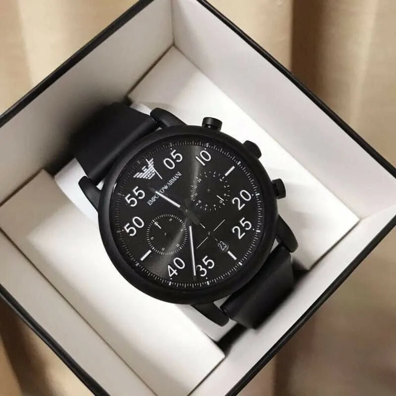 Emporio Armani Luigi Chronograph Black Dial Black Leather Strap Watch For Men - AR11133 Buy Now By Emporio Armani
