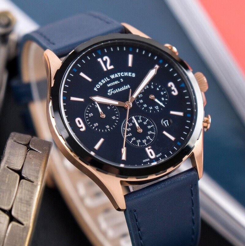 Fossil Forrester Chronograph Blue Dial Blue Leather Strap Watch for Men - FS5814 Buy Now By Fossil