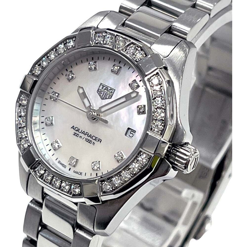 Shop Tag Heuer Aquaracer Diamonds Mother of Pearl White Dial Silver Steel Strap Watch for Women - WBD1415.BA0741 in USA