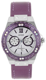 Shop Guess Limelight Quartz Silver Dial Purple Leather Strap Watch For Women - W0775L6 in USA