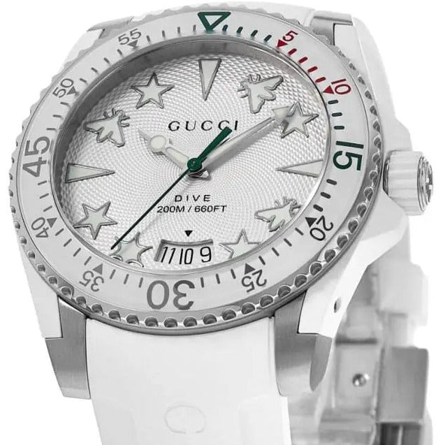 Shop Gucci Dive Quartz White Dial White Rubber Strap Watch For Men - YA136337 in USA