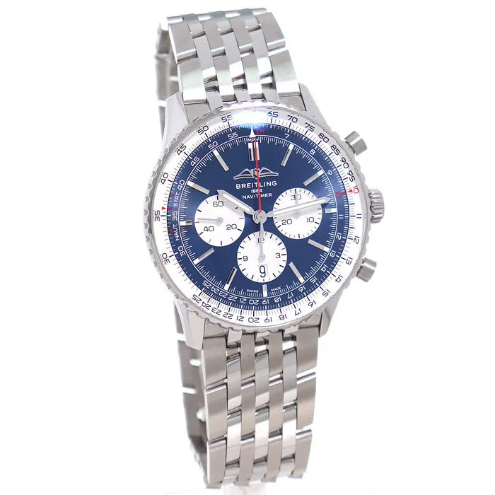 Shop Breitling Navitimer B01 Chronograph 46 Blue Dial Silver Steel Strap Watch for Men - AB0137211C1A1 in USA