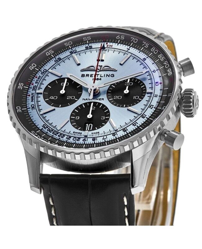 Shop Breitling Navitimer B01 Chronograph 43 Blue Dial Black Leather Strap Watch for Men - AB0138241C1P1 in USA