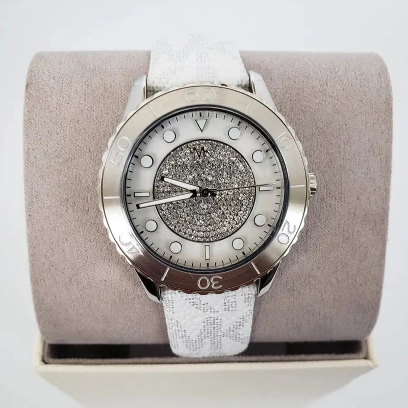 Michael Kors Runway Three Hand White Dial White Leather Strap Watch For Women - MK6998 Buy Now By Michael Kors