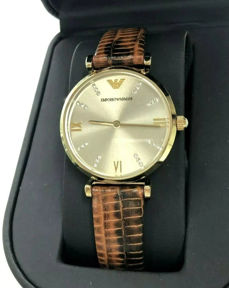 Emporio Armani Gianni T Bar Beige Dial Brown Leather Strap Watch For Women - AR1883 Buy Now By Emporio Armani