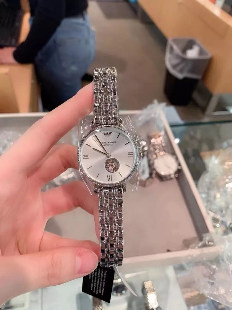 Emporio Armani Gianni T-Bar Automatic Silver Dial Silver Steel Strap Watch For Women - AR60022 Buy Now By Emporio Armani