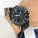 Emporio Armani Mario Chronograph Black Dial Black Leather Strap Watch For Men - AR11243 Buy Now By Emporio Armani