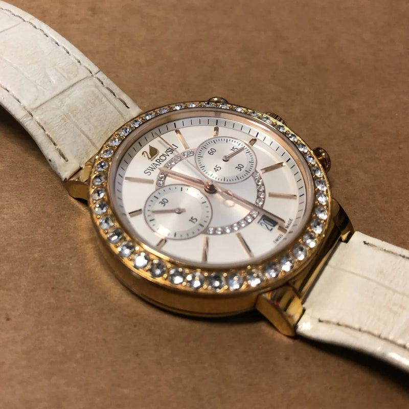 Swarovski Citra Sphere Chrono White Dial White Leather Strap Watch for Women - 5080602 Buy Now By Swarovski
