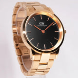 Daniel Wellington Iconic Link Black Dial Rose Gold Steel Strap Watch For Men - DW00100344 Buy Now By Daniel Wellington