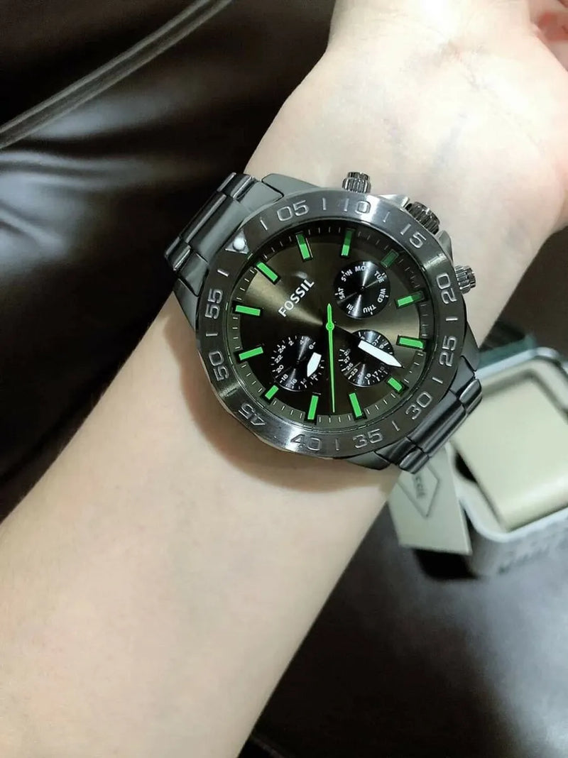 Fossil Bannon Multifunction Chronograph Green Dial Grey Steel Strap Watch for Men - BQ2504 Buy Now By Fossil