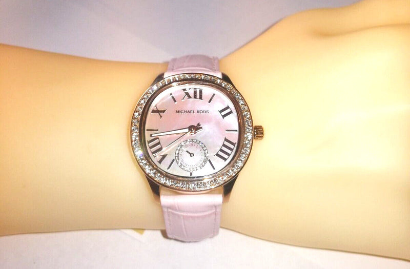 Michael Kors Sage Three-Hand Mother of Pearl Pink Dial Pink Leather Strap Watch for Women - MK4820 Buy Now By Michael Kors
