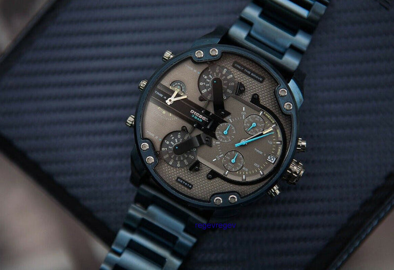 Shop Diesel Daddy 2.0 Chronograph Quartz Grey Dial Blue Steel Strap Watch For Men - DZ7414 in USA