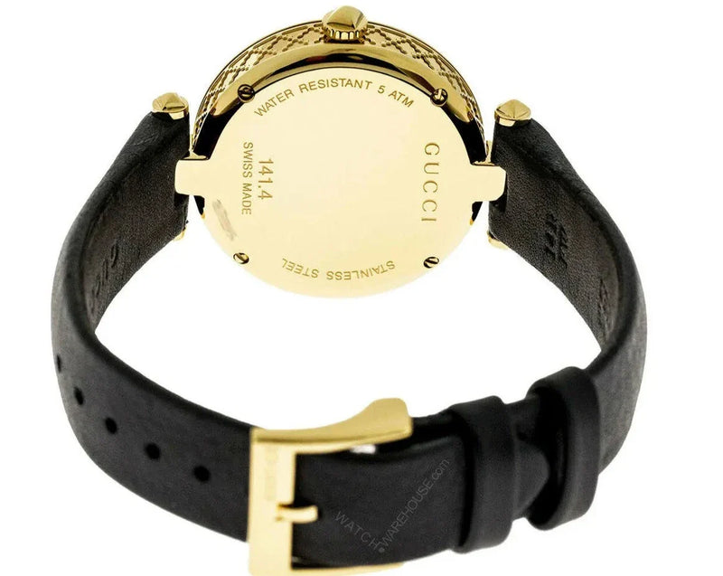 Shop Gucci Diamantissima Quartz Mother of Pearl Dial Black Leather Strap Watch for Women - YA141404 in USA