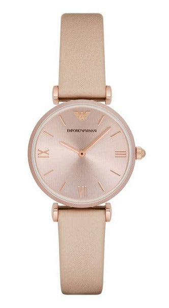 Shop Emporio Armani Gianni T-Bar Quartz Rose Gold Dial Pink Leather Strap Watch For Women - AR11001 in USA