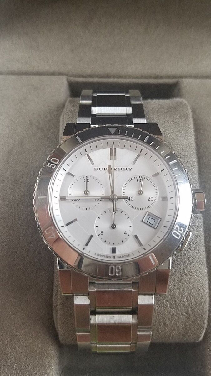 Shop Burberry City Chronograph White Dial Silver Steel Strap Watch For Women - BU9700 in USA