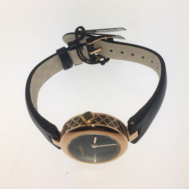 Shop Gucci Diamantissima Quartz Black Dial Black Leather Strap Watch for Women - YA141501 in USA