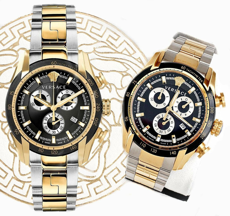 Versace V-Ray Chronograph Black Dial Two Tone Steel Strap Watch For Men - VE2I00421 Buy Now By Versace