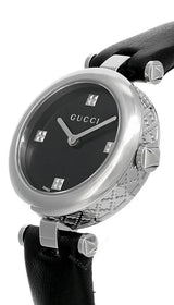 Shop Gucci Diamantissima Quartz Diamonds Black Dial Black Leather Strap Watch for Women - YA141506 in USA