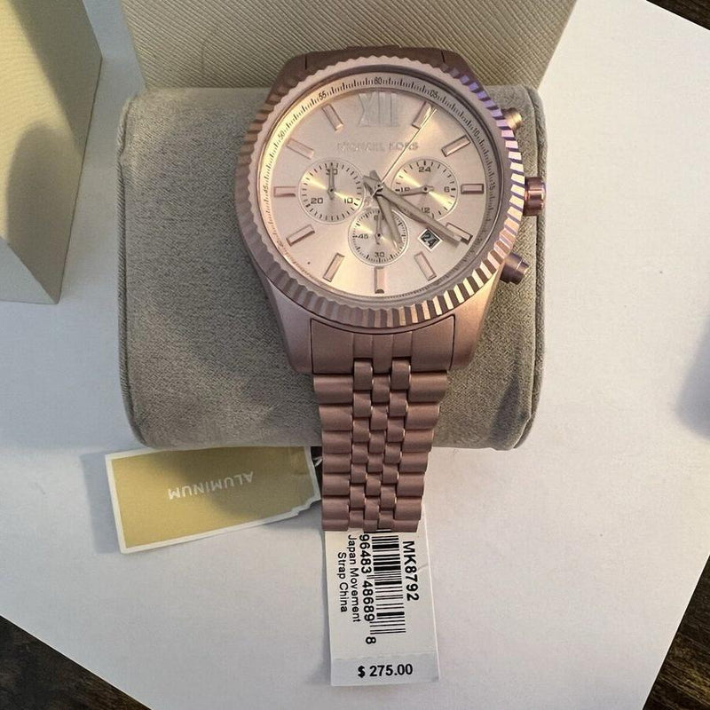 Shop Michael Kors Lexington Chronograph Pink Dial Pink Steel Strap Watch for Women - MK8792 in USA